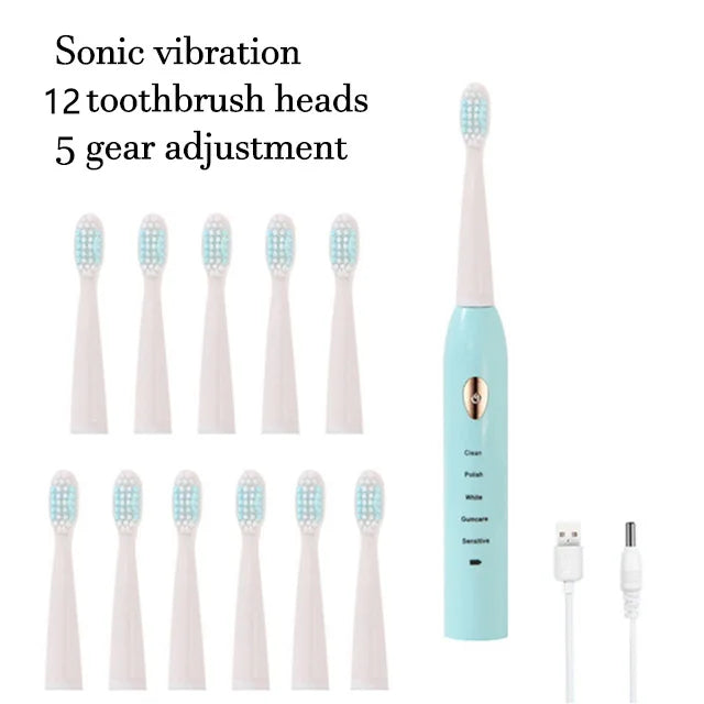 Electric Toothbrush 5-gear Mode USB Charging 4 colors IPX7 Waterproof Ultrasonic Rechargeable Soft Hair Toothbrush Adult Classic