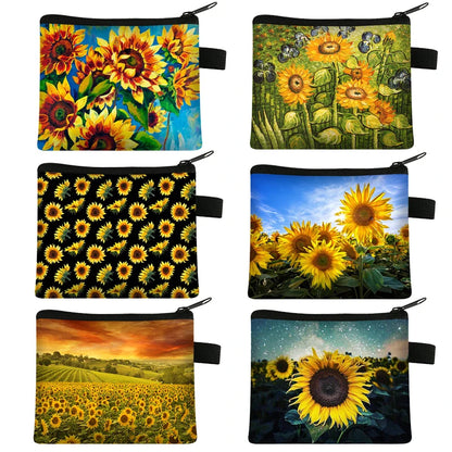 Small Wallet Daisy Pattern Cosmetic Bag Women Waterproof MakeUp Bag Fashion Yellow Sunflowers Toiletry Bag Travel Cosmetic Case