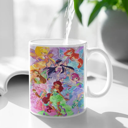 Girl-W-Winx Catoon Clubs Ceramic Mug Cute Coffee Tea Milk Stave Mugs And Cups with Handle Novelty Gifts