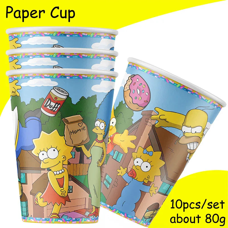 DisneyThe Simpsons Party Decorations Tableware Cup Plate Napkin Sticker Tablecloth Balloons Background Kids Baby Shower Supplies