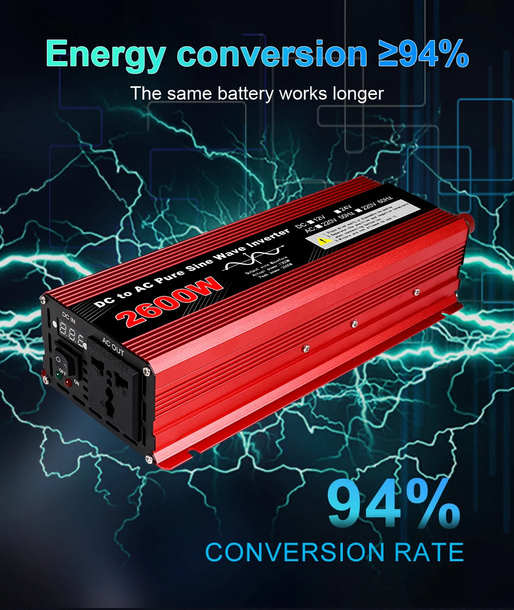 Pure Sine Wave Inverter Portable Power banks Converter DC 12v To AC 110V 220V Solar Inverter Peak Power 1200W 1600W 2000W 2600W