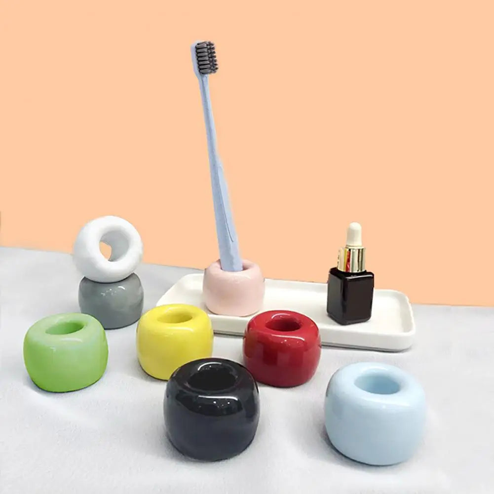 3*4cm Toothbrush Holder Mini Ceramic Toothbrush Stand Hollow Design Pen Holder Rack Shower Bath Shelf Home Bathroom Accessories