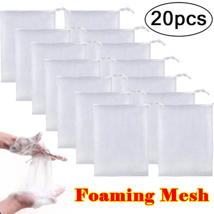 1/20PCS Facial Cleanser Soap Mesh Bags Foaming Mesh Soap Body Wash Foaming Mesh Bag Drawstring Bags Household Cleaning Supplies