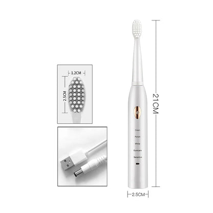 Electric Toothbrush 5-gear Mode USB Charging 4 colors IPX7 Waterproof Ultrasonic Rechargeable Soft Hair Toothbrush Adult Classic