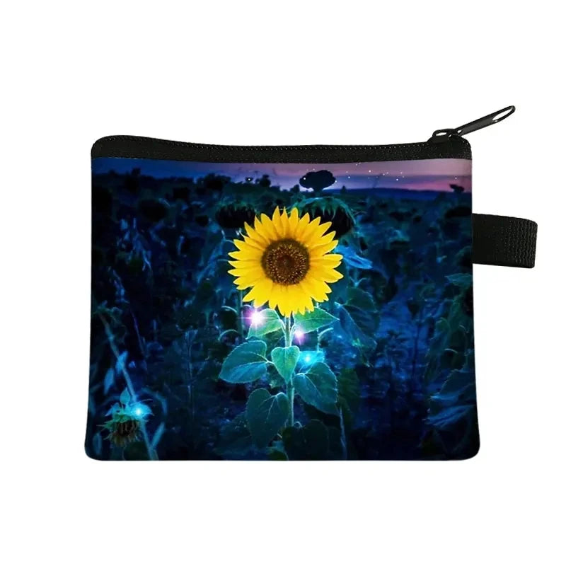 Small Wallet Daisy Pattern Cosmetic Bag Women Waterproof MakeUp Bag Fashion Yellow Sunflowers Toiletry Bag Travel Cosmetic Case