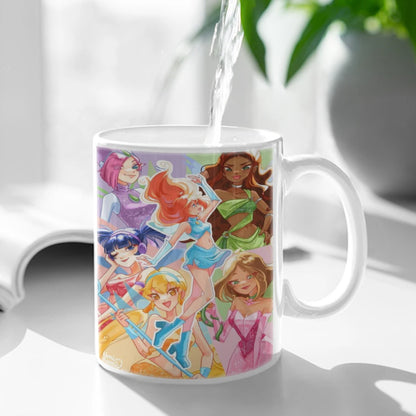 Girl-W-Winx Catoon Clubs Ceramic Mug Cute Coffee Tea Milk Stave Mugs And Cups with Handle Novelty Gifts