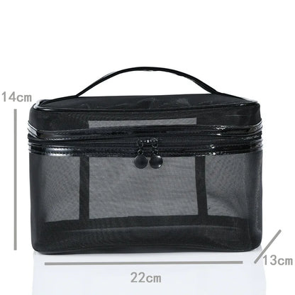 Large Capacity Makeup Bag Black Mesh Women Travel Cosmetic Bag Mirror Brush Toiletry Lipsticks Organizer Storage Bag Custom Seal