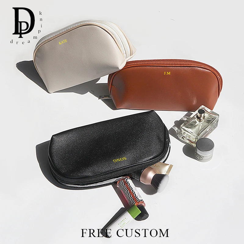 Travel Engrave Letters Cosmetic Bag Personalized PU Leather Large Capacity Make Up Bags Luxury Business Trip Storage Bag Pouch