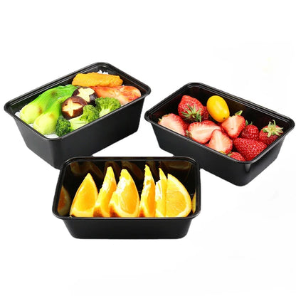 10PCS Plastic Disposable Black  Food Containers Take out Containers With Lid for Salads Fresh-keeping Container Carry Out Box