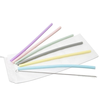 Kitchen Accessory Reusable Silicone Drinking Straws Foldable Flexible Straw with Cleaning Brushes Kids' Party Supplies Bar Tools