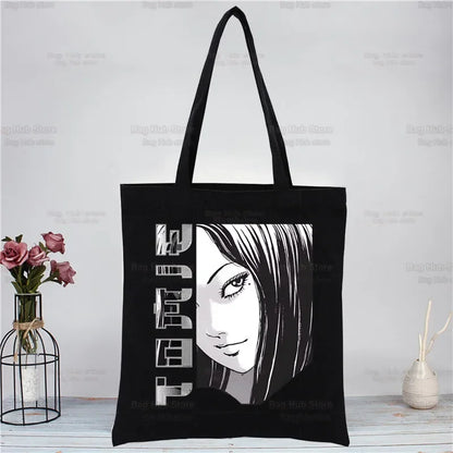 Junji Ito Tomie Shintaro Kago Horror Japan Manga Canvas Tote Black Bags Harajuku Casual Tote Eco Shopper Shoulder Bags