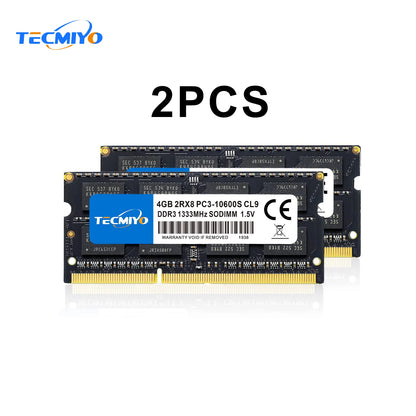 TECMIYO 2X4GB 1333 MHz  SODIMM Laptop Memory RAM DDR3 1.5V PC3-10600S  Non-ECC - Black