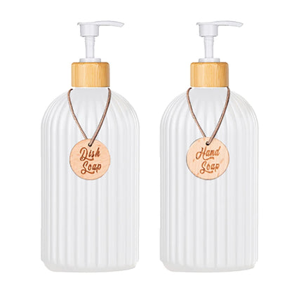 Strip Soap Dispenser with Bamboo Pump Refillable Shampoo Conditioner Hands and Dishes Soap Dispenser Bottle for Kitchen Bathroom