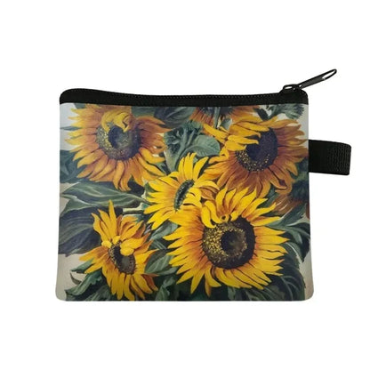 Small Wallet Daisy Pattern Cosmetic Bag Women Waterproof MakeUp Bag Fashion Yellow Sunflowers Toiletry Bag Travel Cosmetic Case