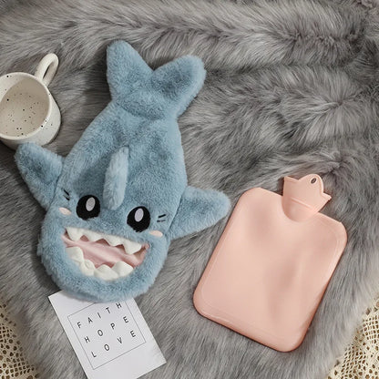 1pc Portable Cute Plush Shark Pvc Hot Water Bottle Bag Stress Pain Relief With Soft Cover Winter Warm Heat Reusable Hand Warmer