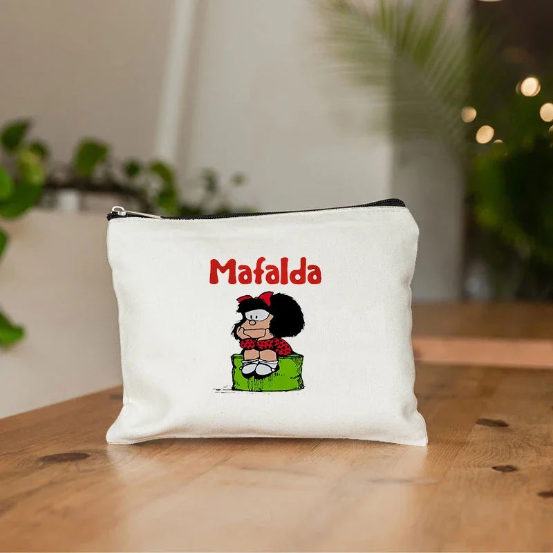 Mafalda Cute Anime Cosmetic Makeup Bag Pencil Organizer Zipper Travel Toiletry Bags Gift Kawaii Make Up Pouch Purse Cute Storage