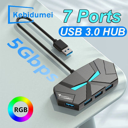 7 Ports USB 3.0 HUB Type C Docking Station 5Gbps High Speed Transmission Splitter Adapter For Laptop Hard Drive Mouse Keyboard