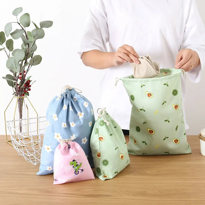 Casual Women Cotton Drawstring Shopping Bag Eco Reusable Folding Grocery Cloth Underwear Pouch Case Travel Xmas Gift Bag