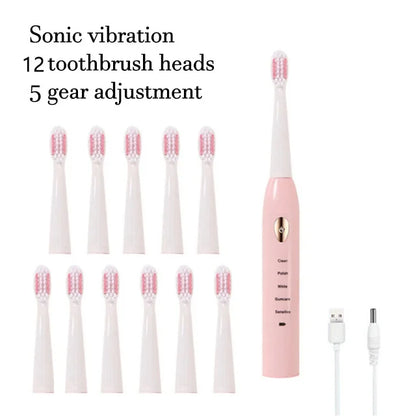 Electric Toothbrush 5-gear Mode USB Charging 4 colors IPX7 Waterproof Ultrasonic Rechargeable Soft Hair Toothbrush Adult Classic