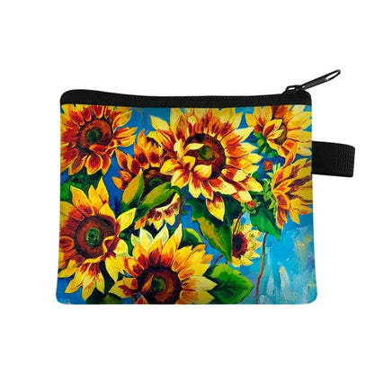 Small Wallet Daisy Pattern Cosmetic Bag Women Waterproof MakeUp Bag Fashion Yellow Sunflowers Toiletry Bag Travel Cosmetic Case