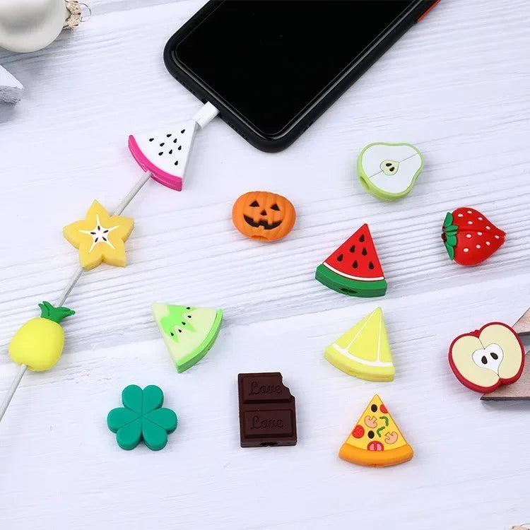 2pcs Cute Fruit Phone Usb Cable ProtectorCable Chompers Cord Animal  Charger Wire Holder Organizer Protection for iPhone Huawei