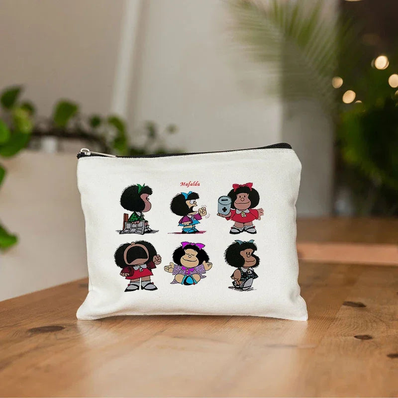 Mafalda Cute Anime Cosmetic Makeup Bag Pencil Organizer Zipper Travel Toiletry Bags Gift Kawaii Make Up Pouch Purse Cute Storage