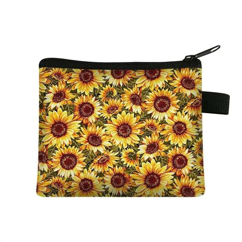 Small Wallet Daisy Pattern Cosmetic Bag Women Waterproof MakeUp Bag Fashion Yellow Sunflowers Toiletry Bag Travel Cosmetic Case