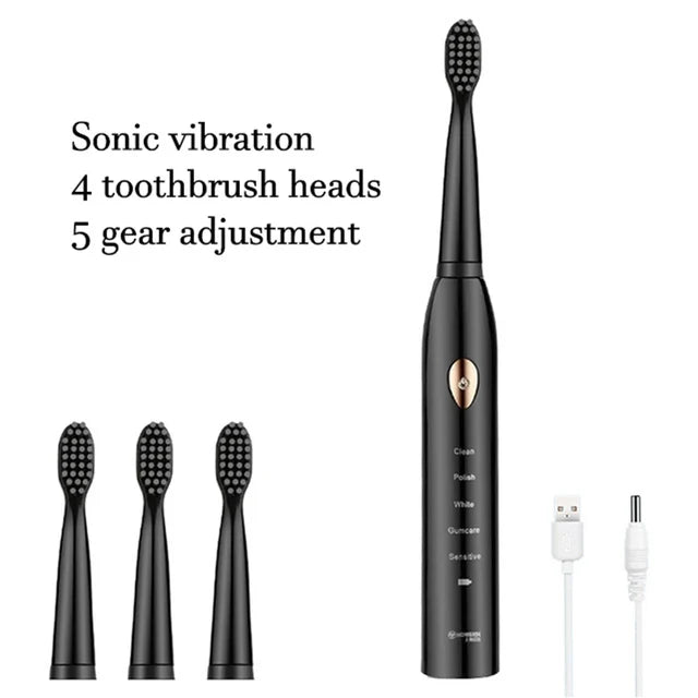 Electric Toothbrush 5-gear Mode USB Charging 4 colors IPX7 Waterproof Ultrasonic Rechargeable Soft Hair Toothbrush Adult Classic