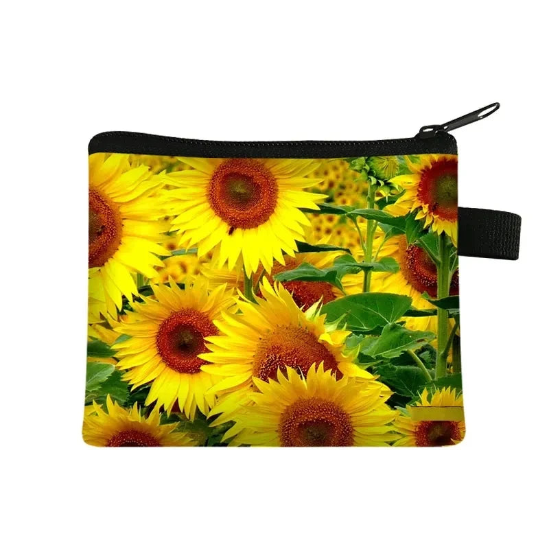 Small Wallet Daisy Pattern Cosmetic Bag Women Waterproof MakeUp Bag Fashion Yellow Sunflowers Toiletry Bag Travel Cosmetic Case