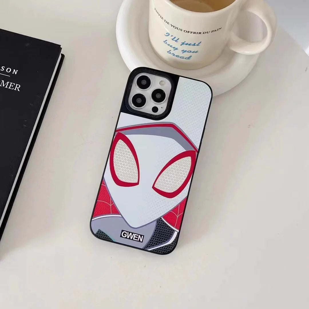 Bandai Cartoon SpiderMan Mask Phone Cases for IPhone 16 15 14 13 12 11 Pro Max 16Pro Mirror Film Spider-mans Back Cover