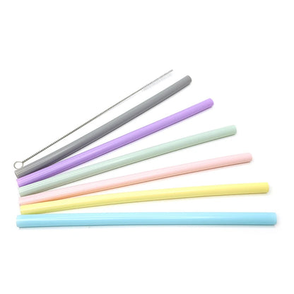 Kitchen Accessory Reusable Silicone Drinking Straws Foldable Flexible Straw with Cleaning Brushes Kids' Party Supplies Bar Tools