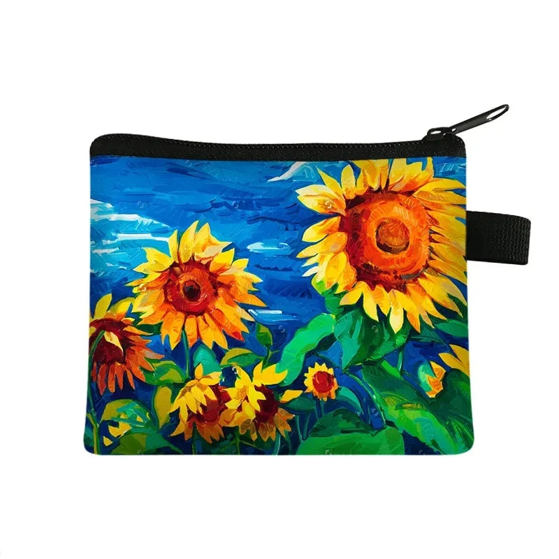 Small Wallet Daisy Pattern Cosmetic Bag Women Waterproof MakeUp Bag Fashion Yellow Sunflowers Toiletry Bag Travel Cosmetic Case