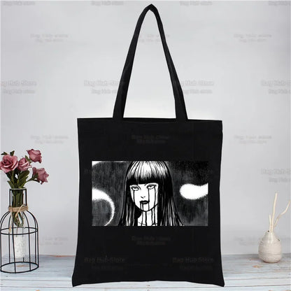 Junji Ito Tomie Shintaro Kago Horror Japan Manga Canvas Tote Black Bags Harajuku Casual Tote Eco Shopper Shoulder Bags