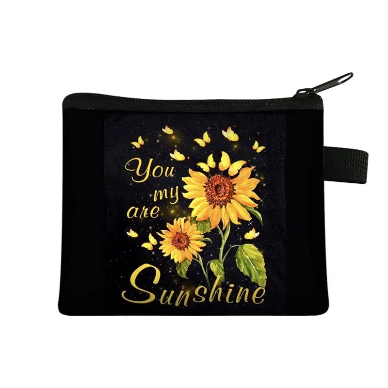 Small Wallet Daisy Pattern Cosmetic Bag Women Waterproof MakeUp Bag Fashion Yellow Sunflowers Toiletry Bag Travel Cosmetic Case