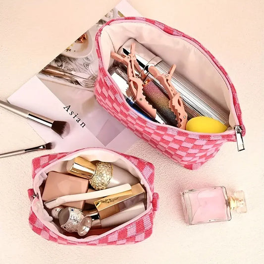 3 Pcs Makeup Bag Set Checkered Cosmetic Bag Large Capacity Travel Toiletry Bag Organizer Cute Makeup Brush Storage Bag For Women