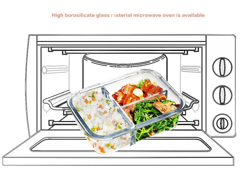 New style Lunch Box Glass 1050ml Microwave Bento Box Food Storage Box school food containers compartment