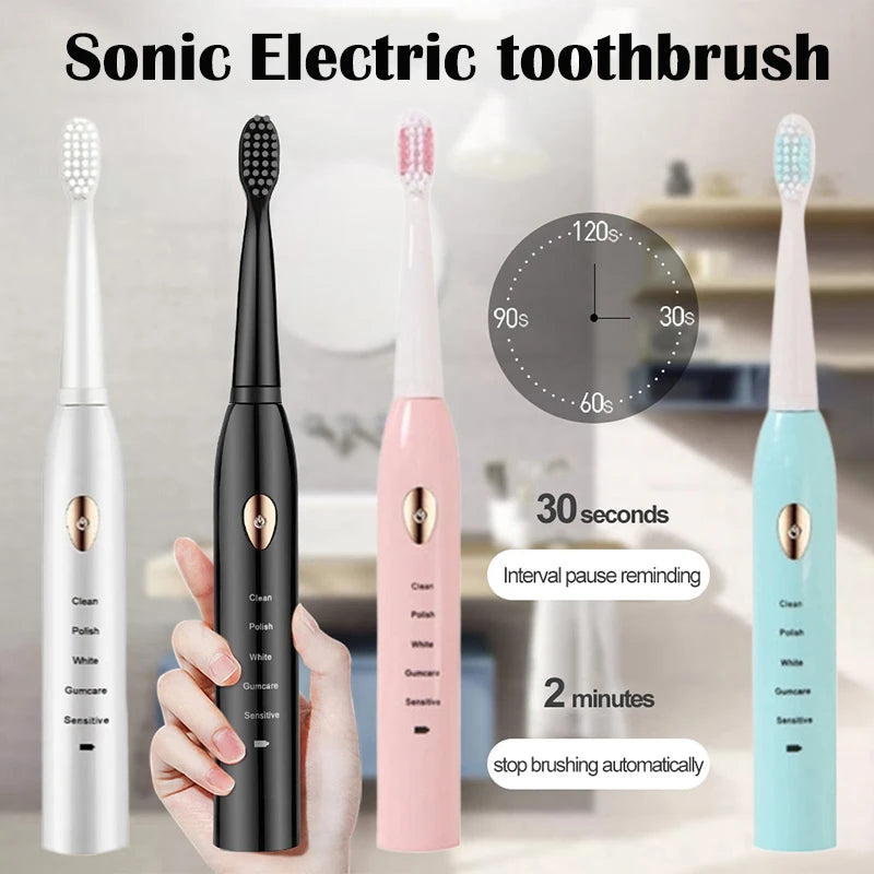 Electric Toothbrush 5-gear Mode USB Charging 4 colors IPX7 Waterproof Ultrasonic Rechargeable Soft Hair Toothbrush Adult Classic